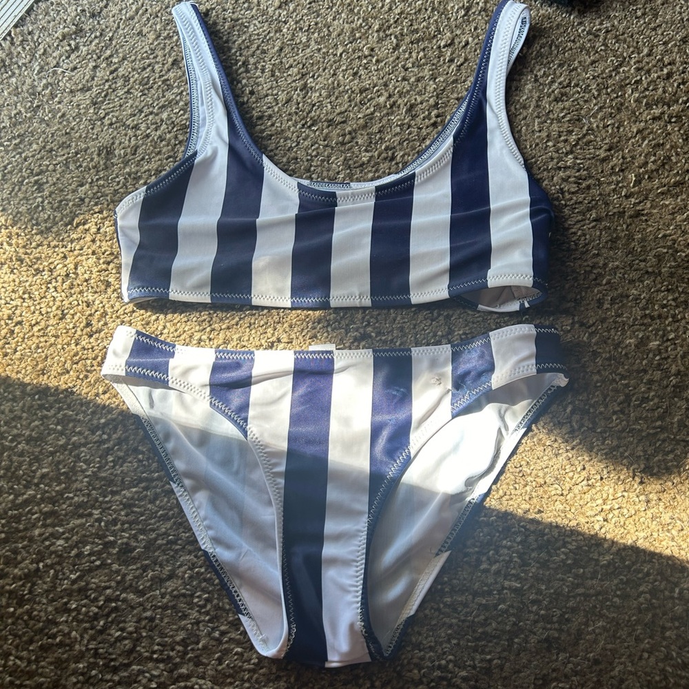 Striped blue and white bikini set